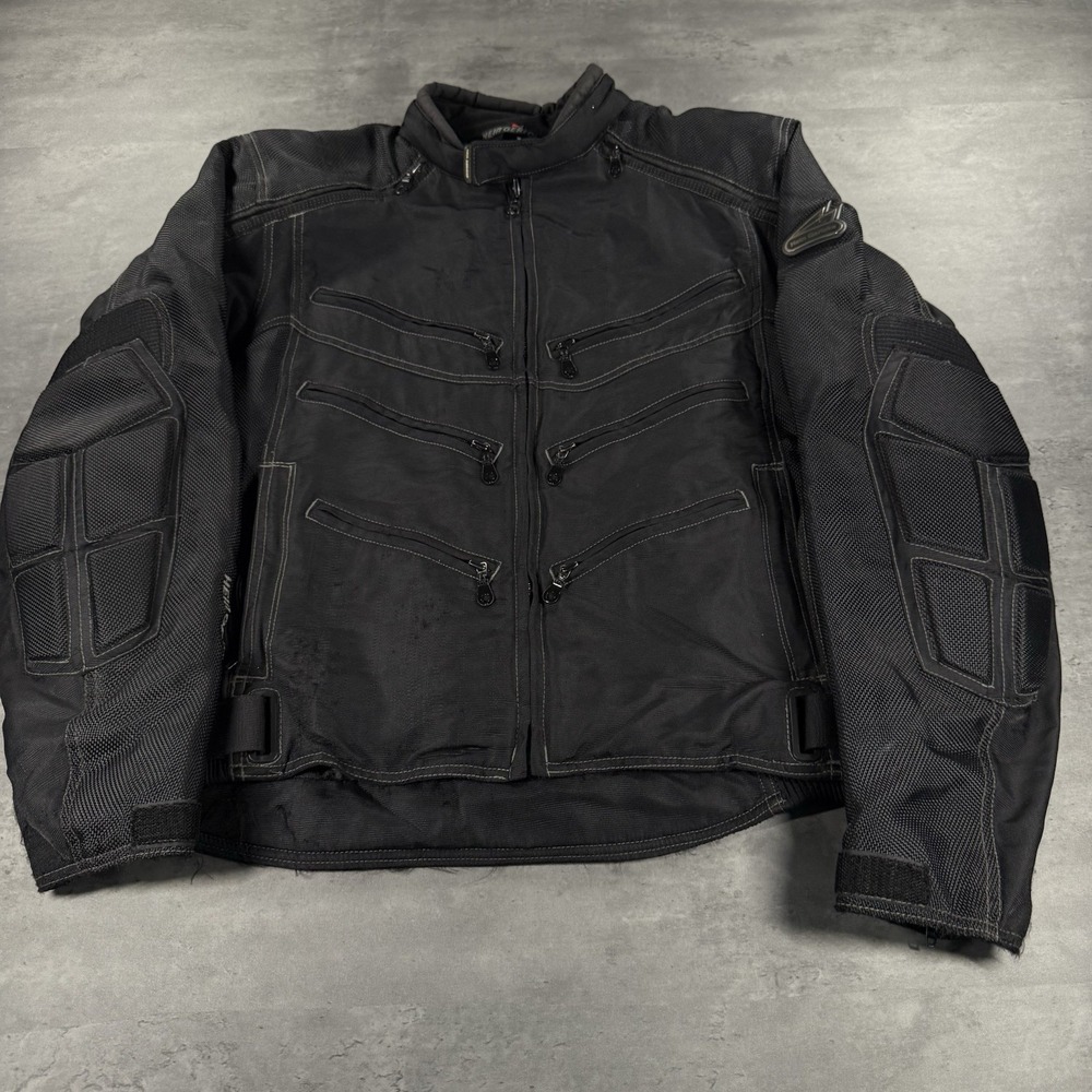 Hein Gericke Motorcyle Jacket Men Large Black Padded Lined‎ Armor Shield Zip Up